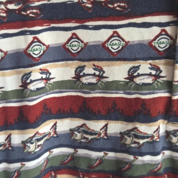 Tabasco Polo Shirt Large Vintage All-Over Print Bottle Fish Crab Shrimp Pepper - Picture 6 of 7
